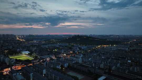 4K航拍昆山城市日落夜景风光