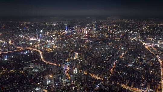 航班视角下的上海全景延时摄影夜景