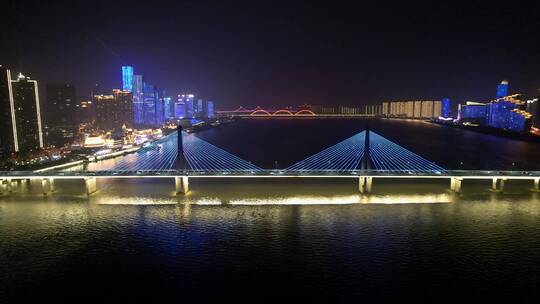 4k美丽湘江银盆岭大桥-城市夜景