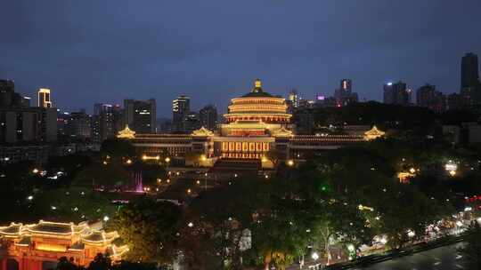 重庆人民大礼堂夜景航拍