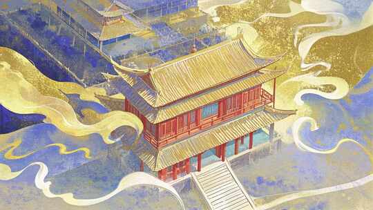 文化历史古建筑宫殿插画中国风传统艺术