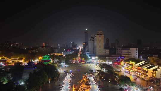 湖南岳阳巴陵广场夜景航拍