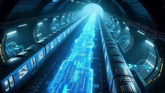 未来科技感地铁隧道穿梭场景