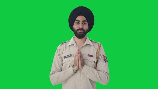 快乐的锡克教印度警察做合十礼绿屏视频素材模板下载