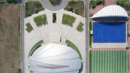 天津团泊体育场馆建筑街道交通城市风光航拍