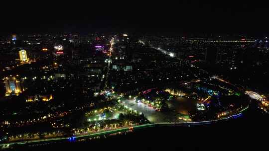 河南漯河沙澧河风景区夜景航拍