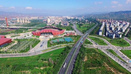 体育场 航拍 城市建设 体育馆 道路 绿化