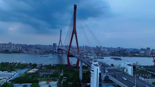 上海杨浦大桥大场景桥梁交通日落夜景4k航拍