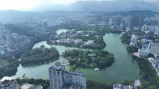 福州西湖公园航拍福建博物院城市公园风景