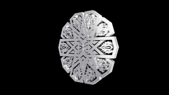 3D白银金属抽象装饰品图案伊斯兰阿拉伯环视频素材模板下载