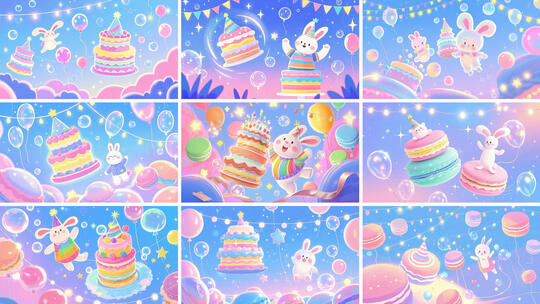 生日背景 儿童卡通小兔生日派对动画背景