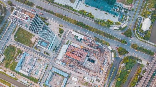 8K航拍城市建设城市建筑工地忙碌身影俯瞰
