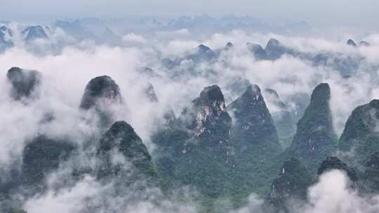 航拍桂林喀斯特地貌山峰山脉