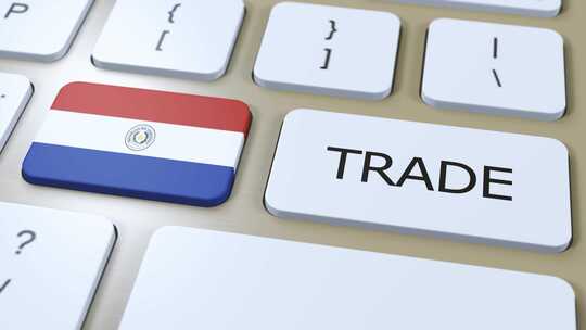 巴拉圭国旗和贸易文本按钮3D动画