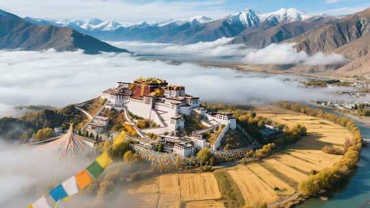 拉萨布达拉宫航拍全景