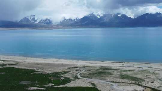 4k航拍西藏佩枯措希夏邦马峰雪山视频素材模板下载