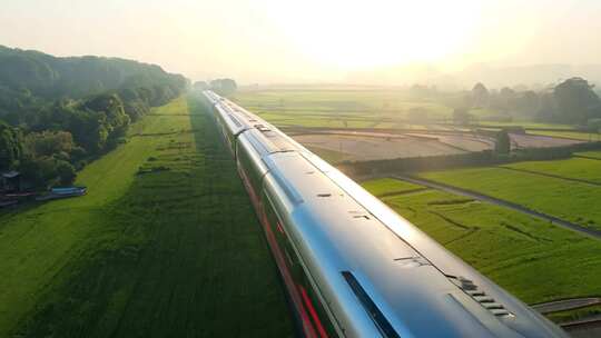 日出高铁动车中国和谐号复兴号唯美航拍
