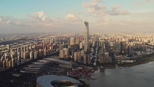 中国江苏苏州金鸡湖湖东城市风景视频素材模板下载