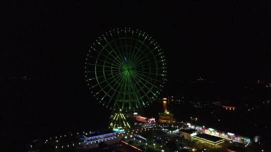 无锡摩天轮夜景航拍视频素材模板下载