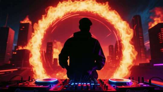 夜场DJ操控设备剪影画面
