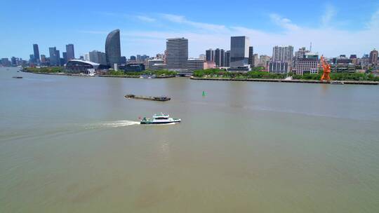 航拍上海黄浦江滨江大道