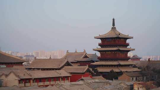 山西大同华严寺古色古香的古建筑群全景风貌