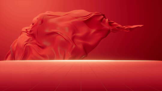 红色流动布料背景3D渲染