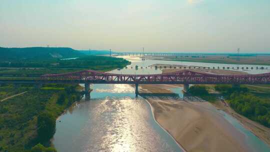 航拍郑州京广铁路黄河大桥