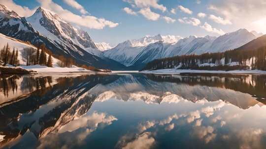 雪山湖泊自然风光全景