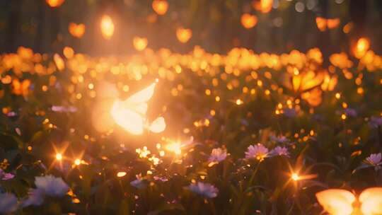 花丛中闪烁的粒子光影