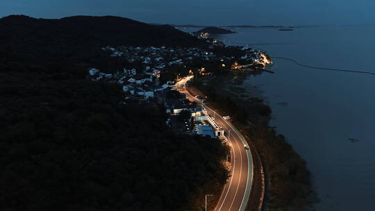 航拍苏州明月湾古村夜景蓝调密度夜景