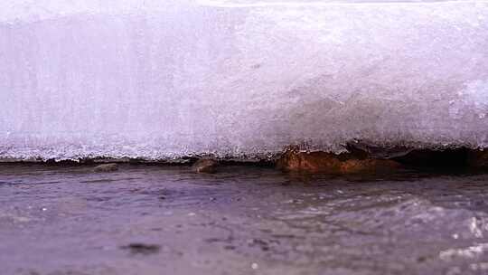 初春 冰雪融化 解冻 冰层 流水 融冰 河流