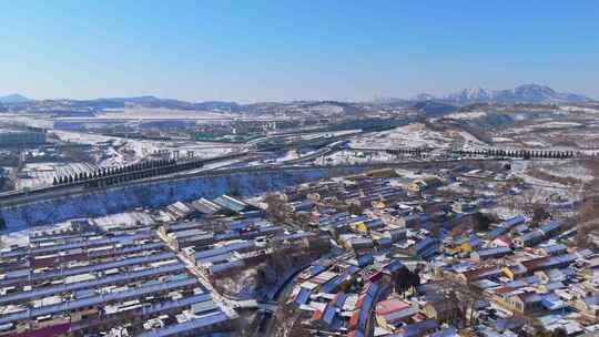 航拍冬季雪后城市立交桥城市风景视频素材