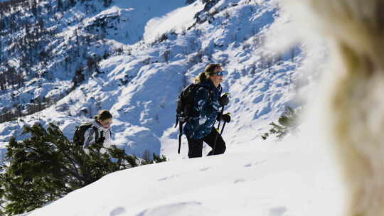 一群登山者在爬雪山