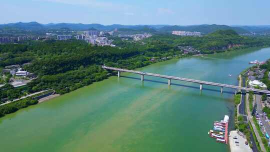 四川阆中古城翠屏山与嘉陵江高视角航拍