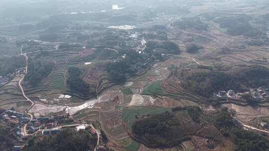 航拍山村梯田田园风光