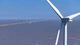 航拍上海临港新城风力发电东海风电场高清在线视频素材下载