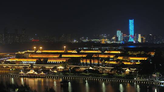 4K厦门集美龙舟池南熏楼灯光城市夜景