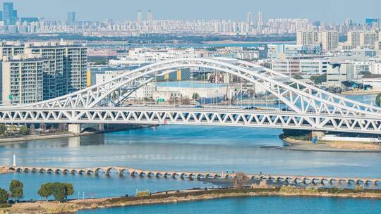 苏州宝带桥 京杭大运河 斜港大桥8K延时