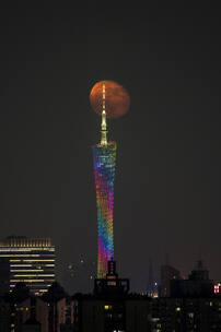 超级月亮穿月广州塔