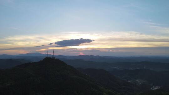 航拍山川丘陵日落晚霞夕阳