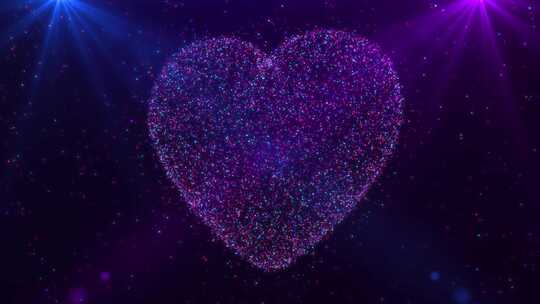 闪亮的3D情人节心：闪闪发光的粒子、光学