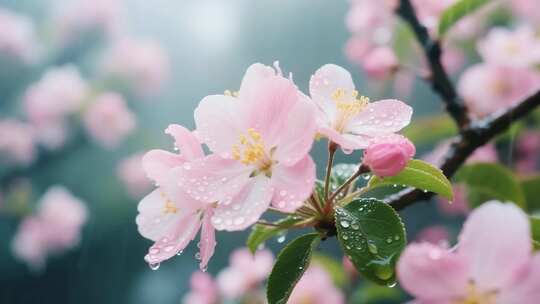 雨花海棠春天蜜蜂露水水珠露珠花瓣万物生长