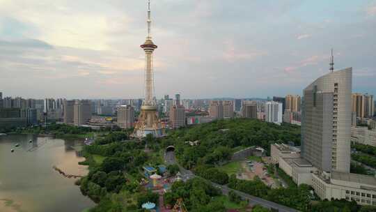 湖南株洲市神农塔日落夕阳4k航拍