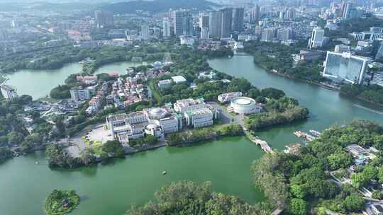 福州西湖公园航拍福建博物院城市公园风景