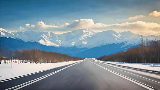 冬季通往雪山的一条道路合集