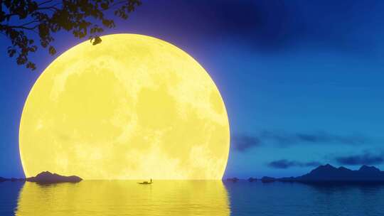 金色月亮 湖面月亮 海上月亮视频素材模板下载