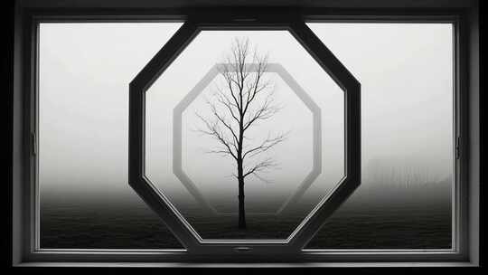 枯树窗户黑白抽象艺术概念视频