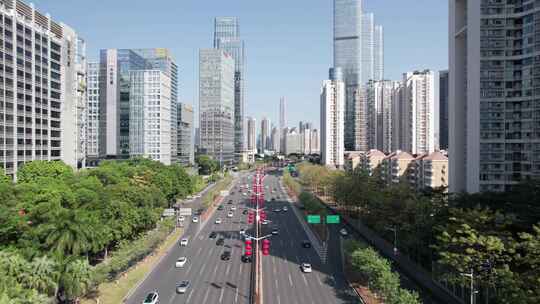 深圳滨河大道城市道路高楼车流景观