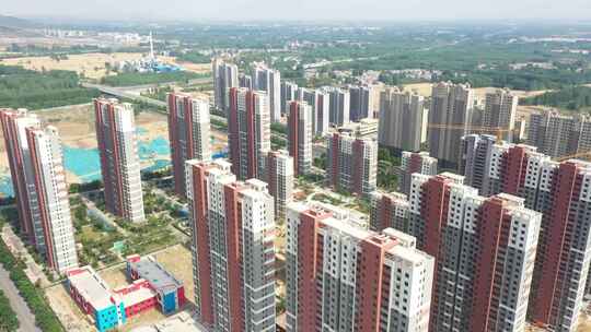 航拍薛城区城南正在建设的高层建筑群